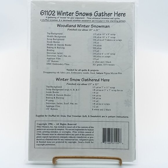 UNUSED Winter Decor Vintage Sewing Patterns, Winter Snows Gather Here by Fiber - Picture 2 of 2